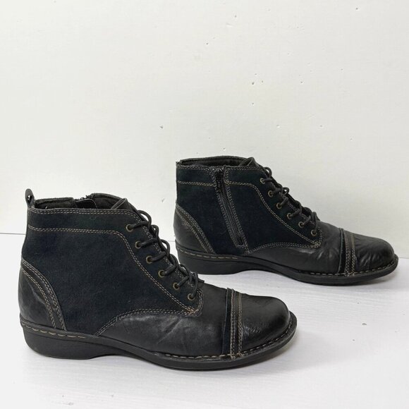 Clarks Whistle Watch Ankle Boots Sz 10 Black Leather Biker Booties 16724 - Picture 1 of 9